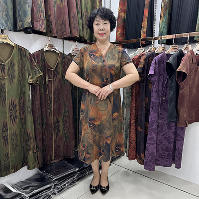 夏装V领桑蚕丝连衣裙小个子妈妈