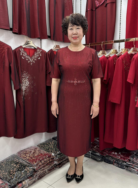 平时可穿喜婆婆婚宴礼服连衣裙女2023夏装新品高端旗袍红色短袖