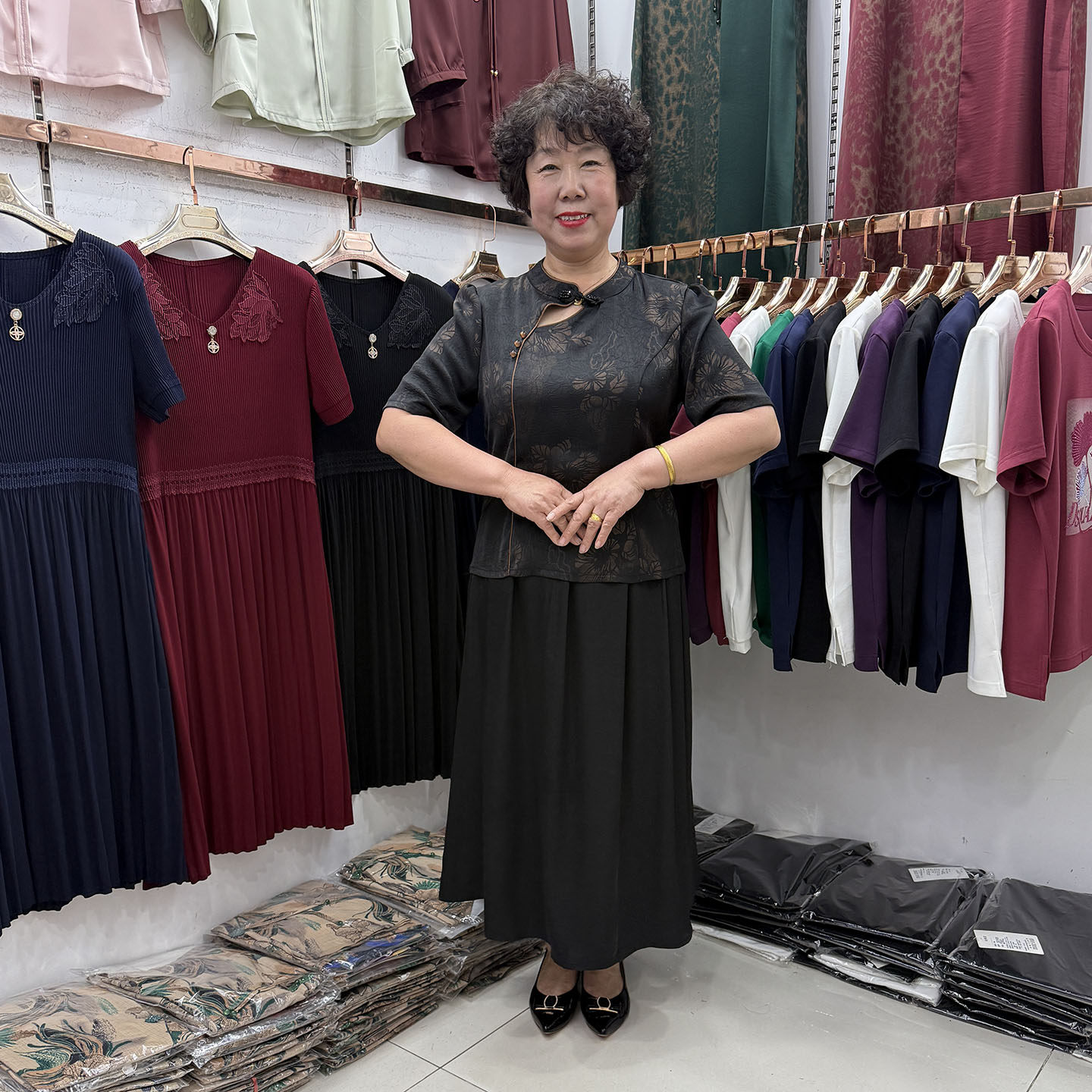 中年妈妈夏季新款香云纱立领旗袍时尚两件套女短袖国风减龄套裙