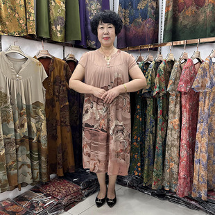 2023夏季 连衣裙50岁女人宽松遮肚显瘦中长裙 新款 重磅真丝妈妈时尚