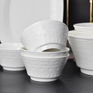 枫泓香榭丽舍系列家用釉下彩浮雕陶瓷碗家用高颜值轻奢饭碗汤碗