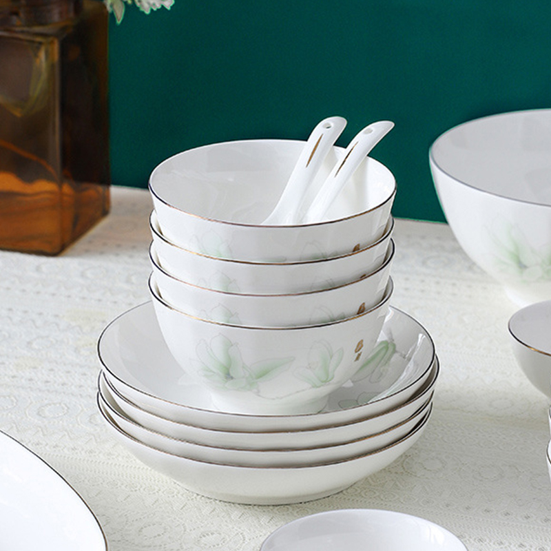 新款家用简约轻奢金边玉兰芬芳碗