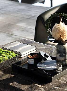 现代轻奢大理石喇叭花器苔藓盆景样板间香薰酒具果盘托盘摆件装饰