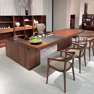 新中式实木茶台茶几黑胡桃木现代简约茶桌椅组合2025新款高端茶桌