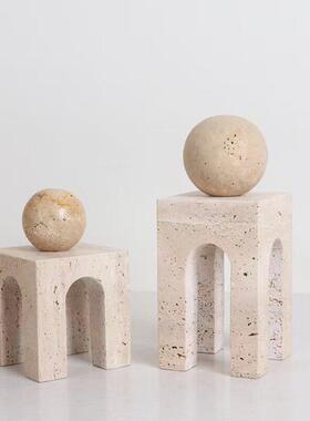 简约现代创意侘寂风黄洞石拱门摆件软装样板房客厅拱形家居装饰品