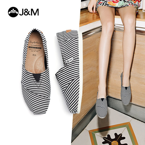 J&M/快乐玛丽条纹一脚蹬帆布鞋女