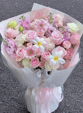 生日鲜花9朵郁金香粉玫瑰混搭花束送鲜花速递同城配送重庆花店