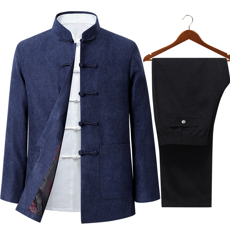AUTUMN AND WINTER CHINESE STYLE HANFU MIDDLE-AGED AND ELDERLY TANG SUIT MEN THICKENING SPRING AND AUTUMN FATHER GRANDPA JACKET JACKET MENS CLOTHING