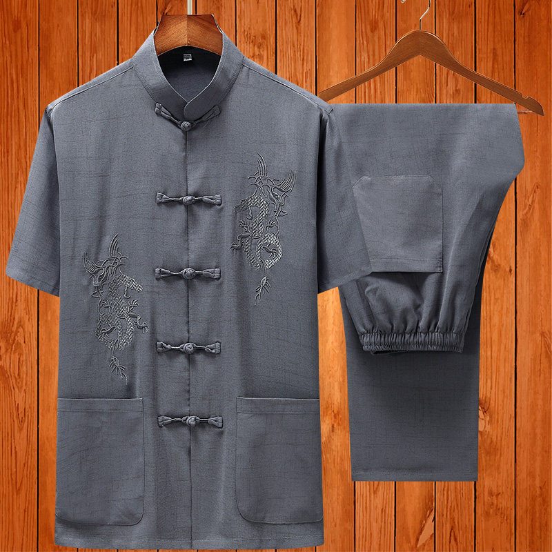SUMMER CHINESE STYLE LINEN TANG COSTUME MENS SHORT-SLEEVED SUIT LAYMAN SUIT HALF-SLEEVED MIDDLE-AGED AND ELDERLY HANFU COTTON LINEN DAD SUIT