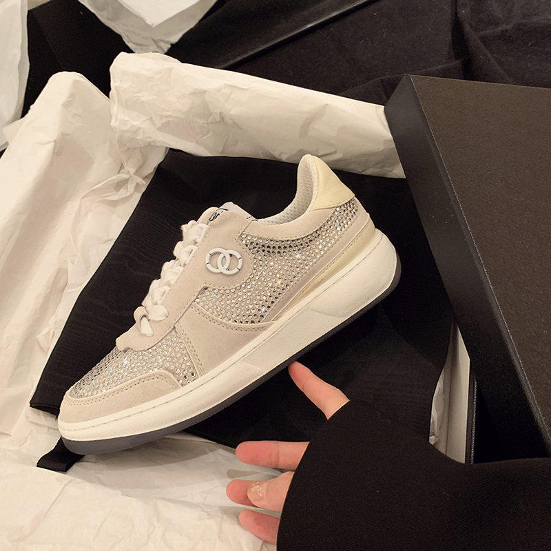 2025年早春季新款低跟平底厚底系带亮钻圆头休闲运动板鞋单鞋女潮,女鞋,时尚休闲鞋,淘宝优惠券,粉丝福利购,淘宝优惠卷