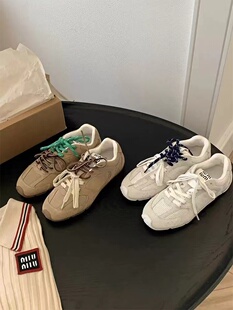 阿谬miu家联名款阿甘鞋2024春夏新款真皮复古跑步运动休闲德训鞋