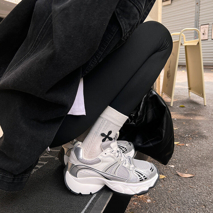 2025春季新款银色老爹鞋女潮酷厚底增高显脚小网面透气百搭运动鞋,女鞋,老爹鞋,淘宝优惠券,粉丝福利购,淘宝优惠卷