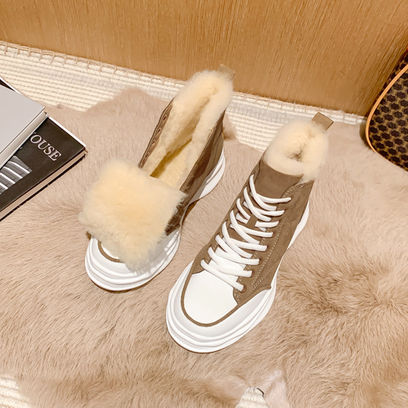 休闲高帮棉鞋皮毛一体东北棉靴子