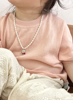 足银999纯银樱桃儿童珍珠项链小女孩颈链高级设计感小众锁骨链子
