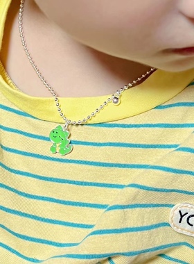 独家足银999纯银恐龙项链男宝宝儿童铃铛双面小孩小奶龙项链