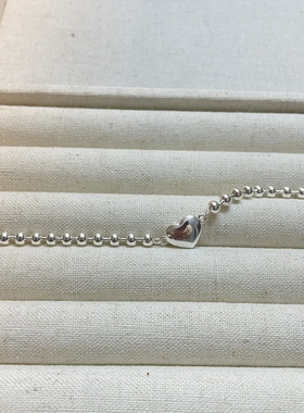 原创足银999纯银爱心圆珠手链宝宝满月送礼定制刻字儿童小孩男女