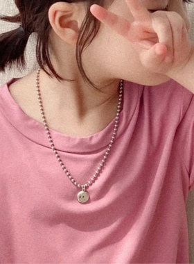 韩国ins同款儿童洋气足银999纯银项链质感笑脸亲子男女宝宝定制款