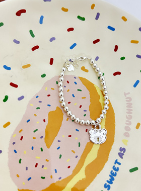 s925纯银小银珠豆豆小熊铃铛手链小众设计感满月宝宝男女儿童礼物