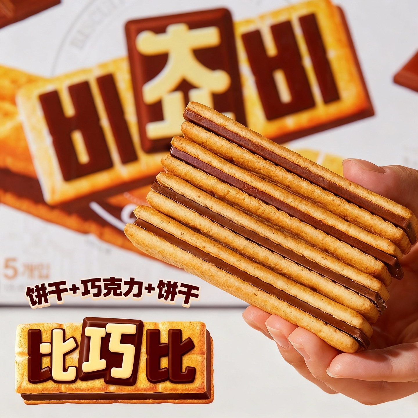 韩国进口零食好丽友整块巧克力夹心酥脆饱腹休闲儿童饼干下午茶