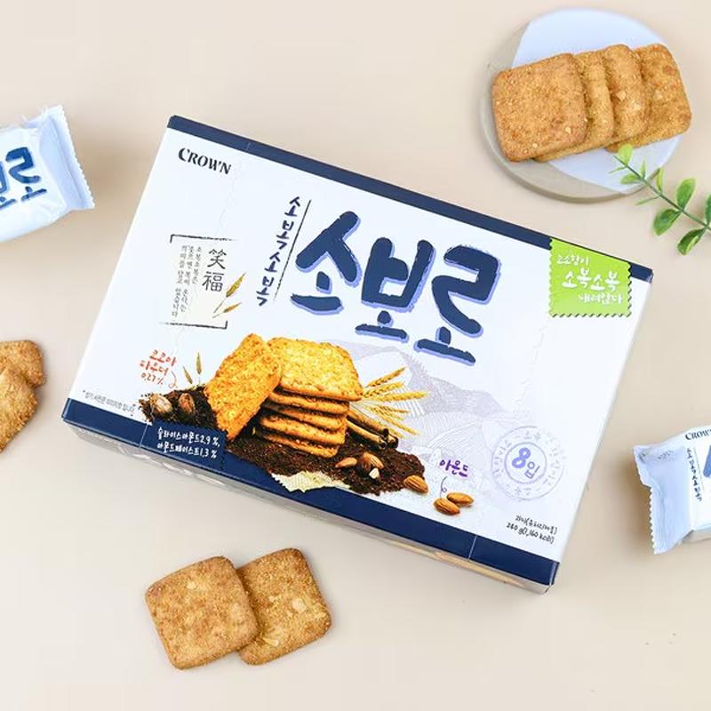 韩国进口零食 克丽安crown笑福香酥扁桃仁代餐休闲下午茶薄脆饼干