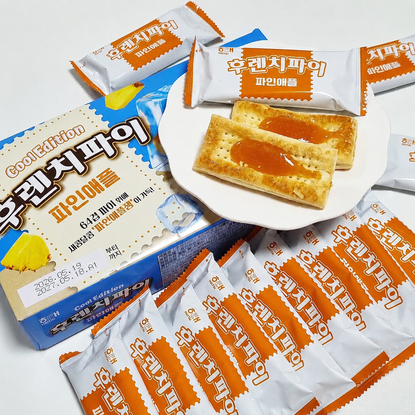 韩国进口海太菠萝苹果草莓酱夹心千层酥饼干儿童下午茶解馋零食