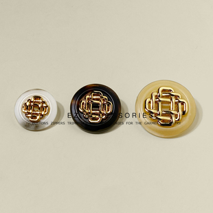 树脂金属几何中国结纽扣女士西装大衣外套风衣钮扣咖啡色白色米黄