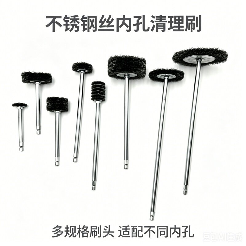 六角柄长柄不锈钢丝轮不锈钢管内壁毛刺打磨清理除锈轮M6牙螺纹柄