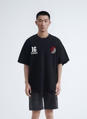 杨瀚森开拓者美式复古篮球运动速干宽松16号球衣短袖T恤投篮服