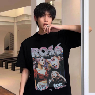 复古短袖 T恤 BP朴彩英ROSE女团男女情侣美式 CashTrippy脆皮同款