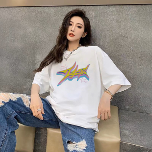 复古短袖 多巴胺幻彩logo印花男女情侣美式 T恤 法老同款 2727WORLD