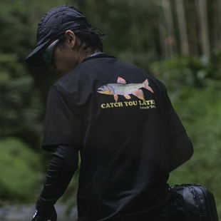 溪有物鉴“马口鱼”路亚钓鱼佬文化标语男女美式复古宽松短袖T恤