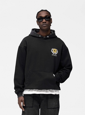 REPRESENT Crest Hoodie 赛车主题旗帜徽章美式做旧水洗连帽卫衣