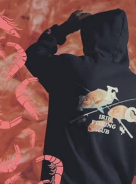 IFC IRIE FISHING CLUB 路亚钓鱼佬文化标语美式抓绒连帽卫衣
