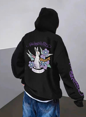 #FR2 日本东京店铺限定月桃色情兔男女情侣美式复古连帽卫衣