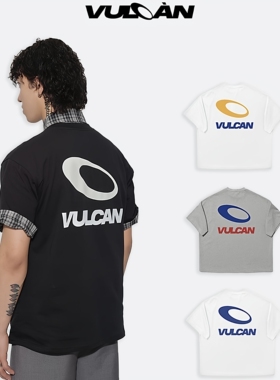 VULCAN基础logo印花纯色重磅美式国潮情侣宽松圆领短袖小领口TEE