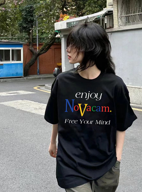 DEMAVIE 美式vintage字母印花高街Slogan标语宽松基础男短袖T恤
