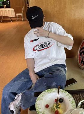 IDEVERRAY陆思恒 杨博文同款美式字母印花男女情侣夏季ins短袖T恤