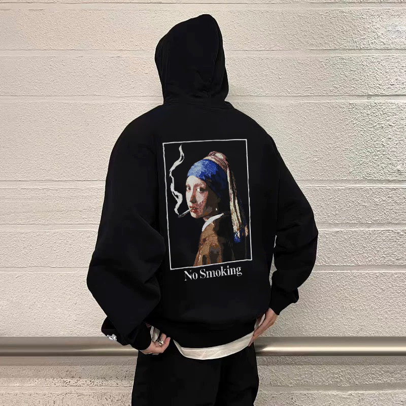 #FR2 禁止吸烟恶搞世界名画少女色情兔男女情侣美式复古连帽卫衣