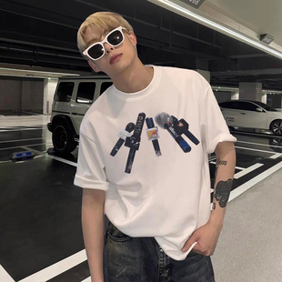 TGFCLUB美式街头潮牌嘻哈RapStar复古宽松采访话筒印花短袖T恤