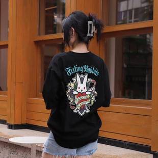 #FR2 Frost Wash Cross Rabbits Tattoo 色情兔美式复古短袖T恤