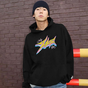 2727WORLD 法老同款多巴胺幻彩logo印花连帽卫衣美式复古街头帽衫