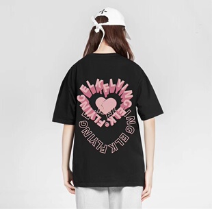 T恤情侣款 FLYINGELKSS223D爱心字母Logo印花宽松圆领短袖 得物同款