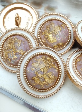 复古高档圆形金属纽扣金箔紫色扣毛衣装饰扣百搭款精致扣子手缝扣