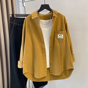 小个子斜纹磨毛纯色衬衫女长袖秋冬季新款休闲百搭叠穿打底外套女