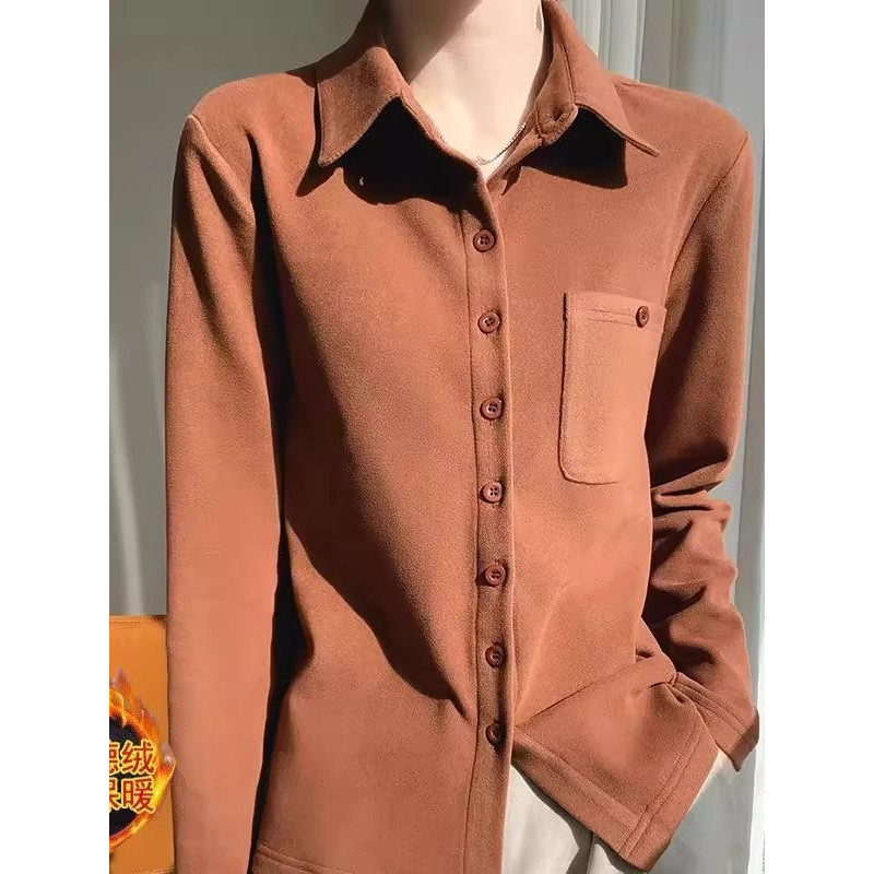 秋冬叠穿德绒衬衫女加厚保暖设计感小众ol衬衣内搭磨毛加绒打底衫
