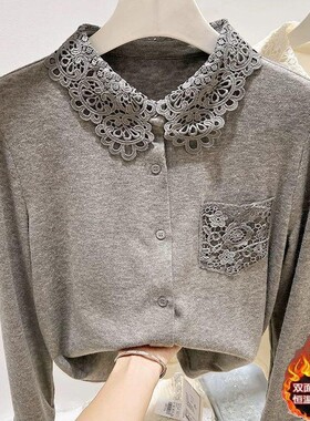 蕾丝拼接德绒上衣女2025秋冬季新款长袖气质翻领衬衫内搭显瘦衬衣