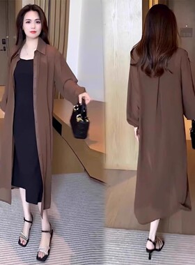 时尚中长款衬衫女2025夏季新款洋气宽松显瘦薄款防晒长袖衬衣外披