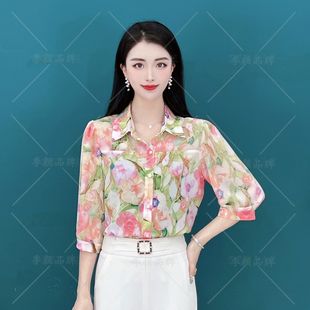 别致POLO衫 气质妈妈雪纺衫 时尚 2025夏季 新款 宽松气质减龄显瘦衬衫