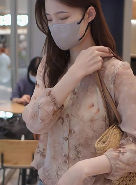 法式碎花薄款防晒衬衫女夏季2025年新款爆款雪纺衬衣洋气减龄上衣