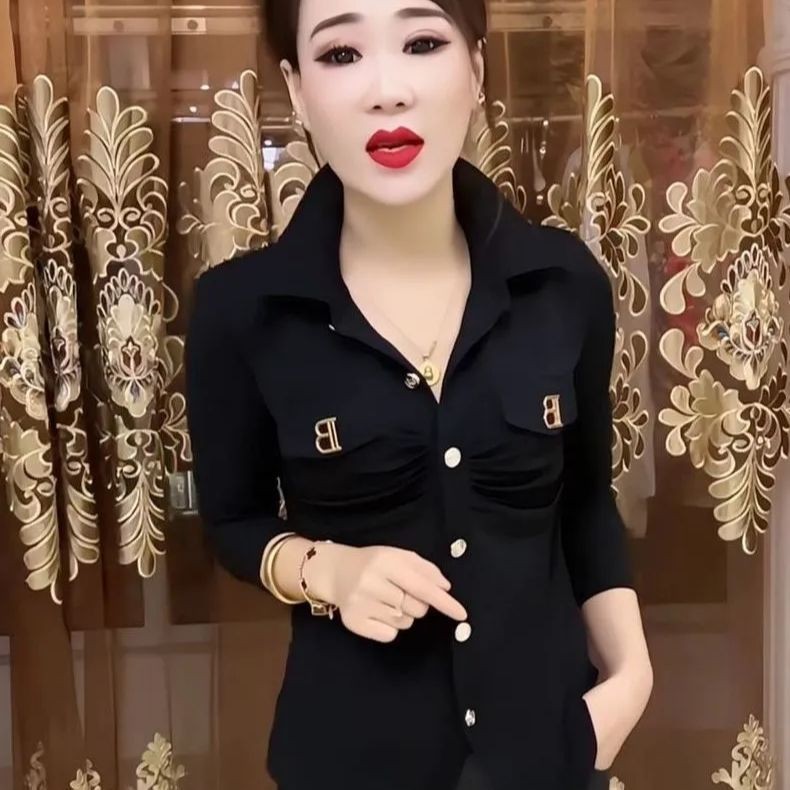 时尚高级感法式polo领衬衫女秋季2025新款设计感小众内搭上衣秋装